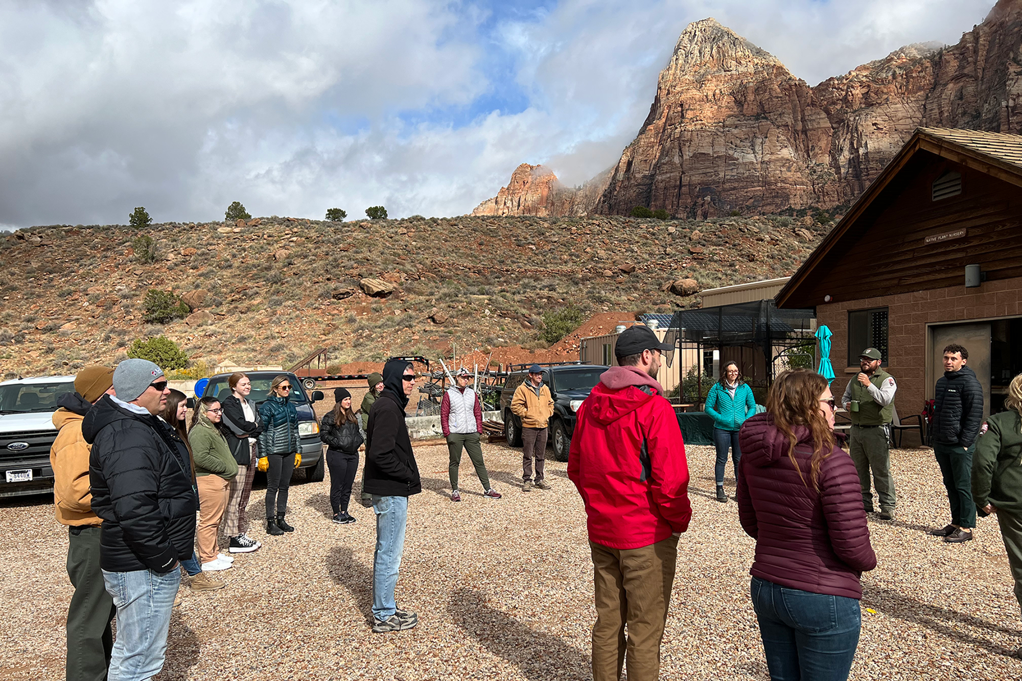 Image of the Utah Water Conservation Forum group during their fall tour at Zion National Park in Oct 2022.